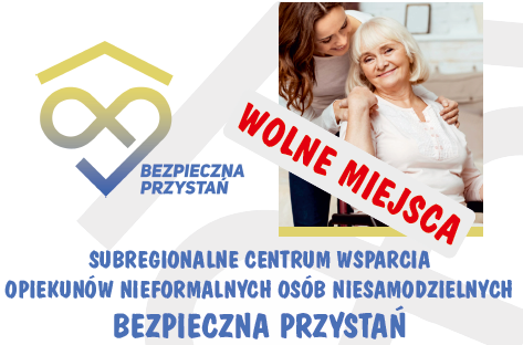 Grafika z logo Subregionalnego Centrum Wsparcia Opiekunów Nieformalnych Osób Niesamodzielnych „Bezpieczna Przystań”.