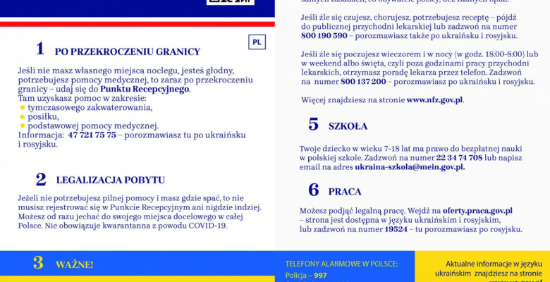 Ulotka informacja dla uchodźców z Ukrainy