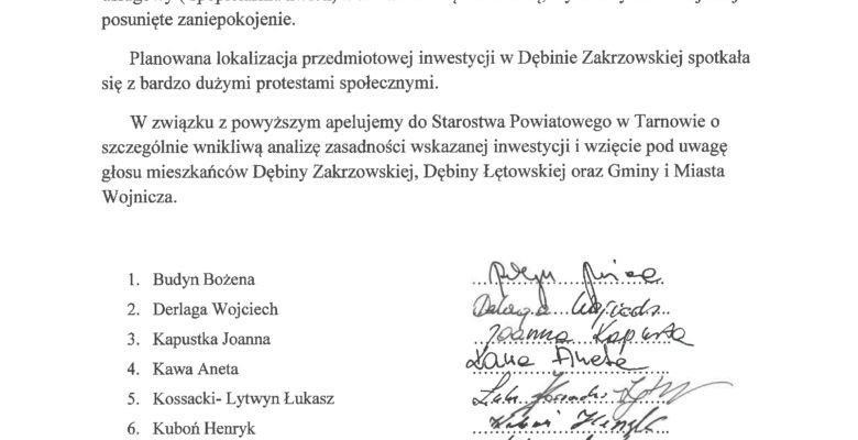 List otwarty Radnych Rady Miejskiej w Wojniczu